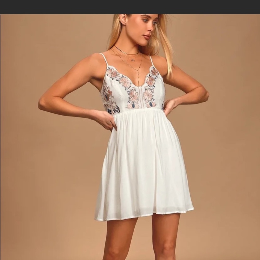 Lulus Off-White Embroidered Mini Dress